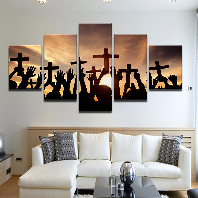 Christian Worshippers 5 Panel Canvas Print Wall Art - GotItHere.com