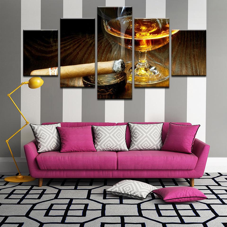 Whiskey And Cigar 5 Panel Canvas Print Wall Art - GotItHere.com