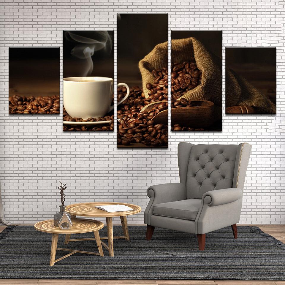 Coffee Cafe Restaurant Coffee Shop 5 Panel Canvas Print Wall Art - GotItHere.com