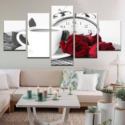 Coffee And Roses 5 Panel Canvas Print Wall Art - GotItHere.com