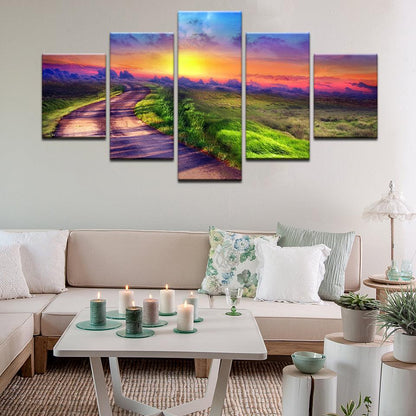 Rainbow Sunset 5 Panel Canvas Print Wall Art - GotItHere.com