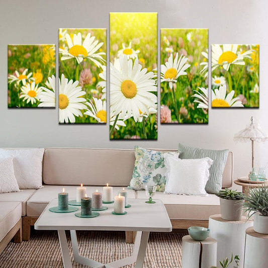 Daisies 5 Panel Canvas Print Wall Art - GotItHere.com