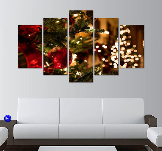 Decorated Christmas Tree 5 Panel Canvas Print Wall Art - GotItHere.com