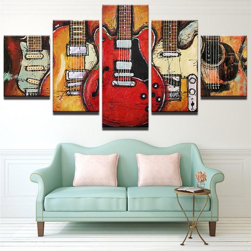 Abstract Guitars 5 Panel Canvas Print Wall Art - GotItHere.com