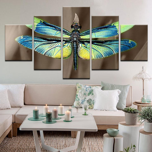 Blue Green Dragonfly 5 Panel Canvas Print Wall Art - GotItHere.com