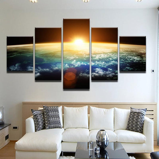 Sunrise Over Earth From Space 5 Panel Canvas Print Wall Art - GotItHere.com