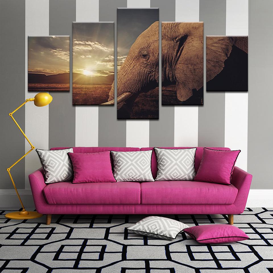 Elephant 5 Panel Canvas Print Wall Art - GotItHere.com