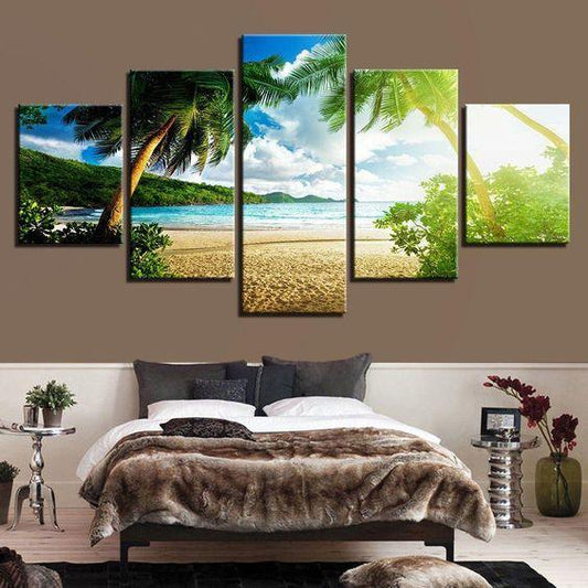 Tropical Beach Paradise 5 Panel Canvas Print Wall Art - GotItHere.com