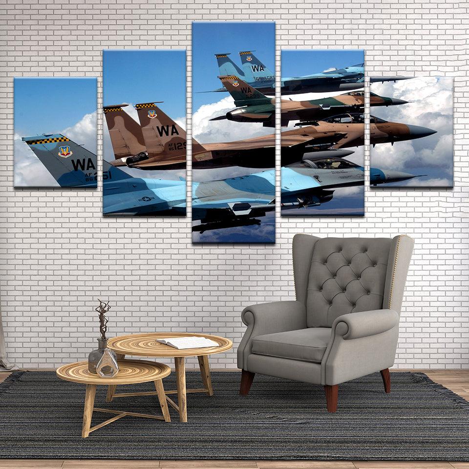 F-15s In Formation 5 Panel Canvas Print Wall Art - GotItHere.com