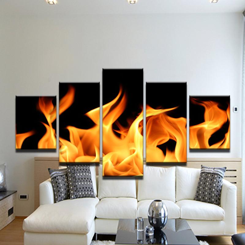Yellow And Black Flames 5 Panel Canvas Print Wall Art - GotItHere.com