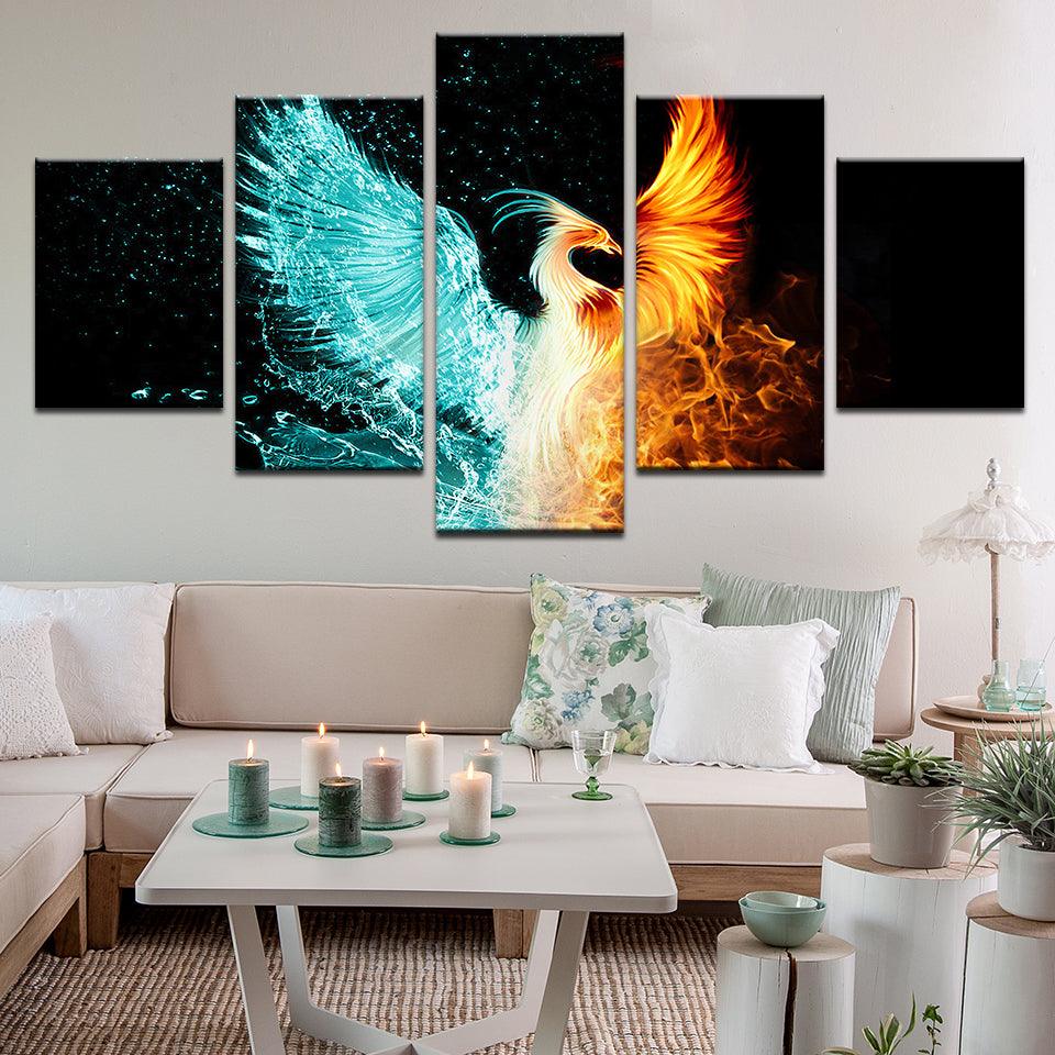 Fire And Ice Phoenix 5 Panel Canvas Print Wall Art - GotItHere.com
