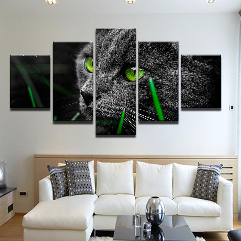 Green Eyed Cat 5 Panel Canvas Print Wall Art - GotItHere.com