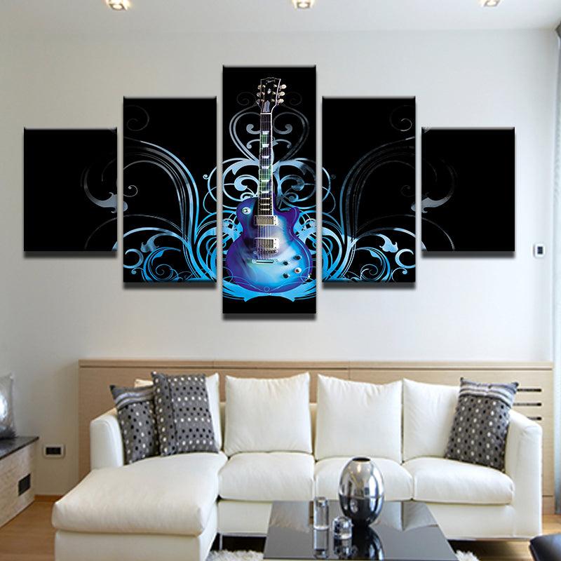 Blue Electric Guitar 5 Panel Canvas Print Wall Art - GotItHere.com