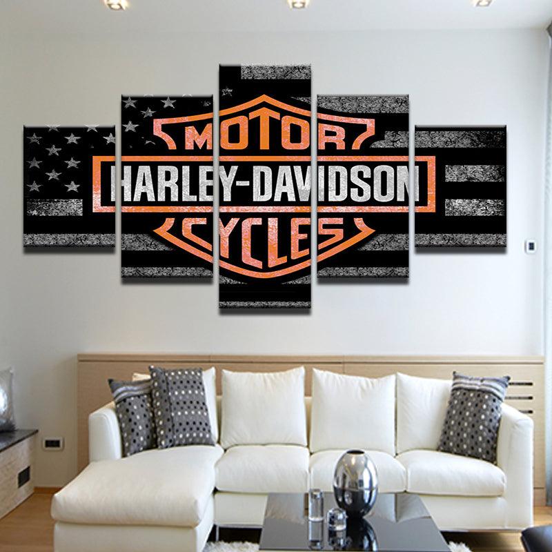 Harley Davidson American Flag USA 5 Panel Canvas Print Wall Art - GotItHere.com