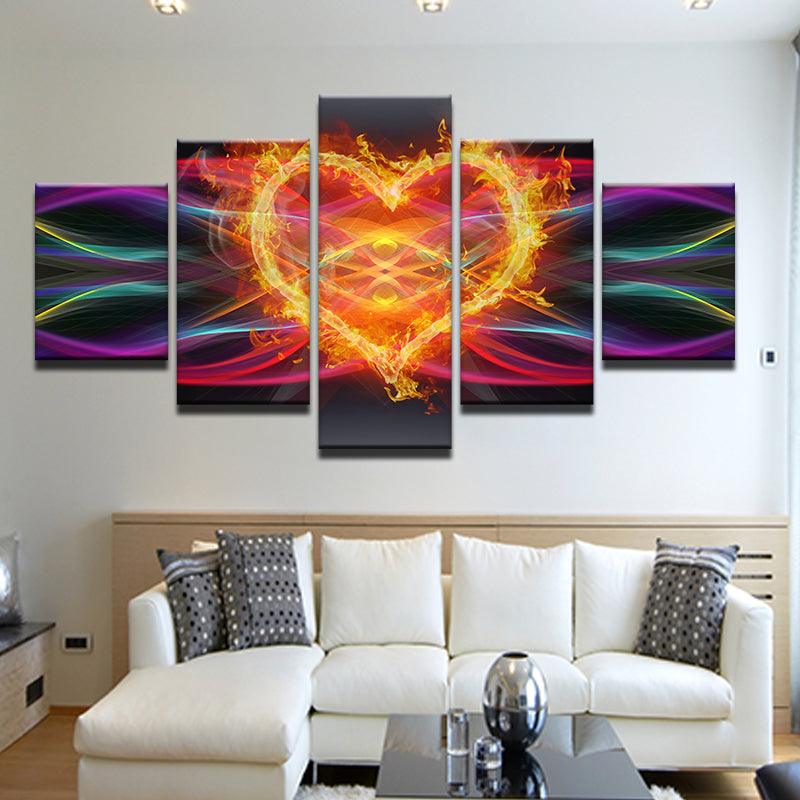 Electric Heart On Fire 5 Panel Canvas Print Wall Art - GotItHere.com