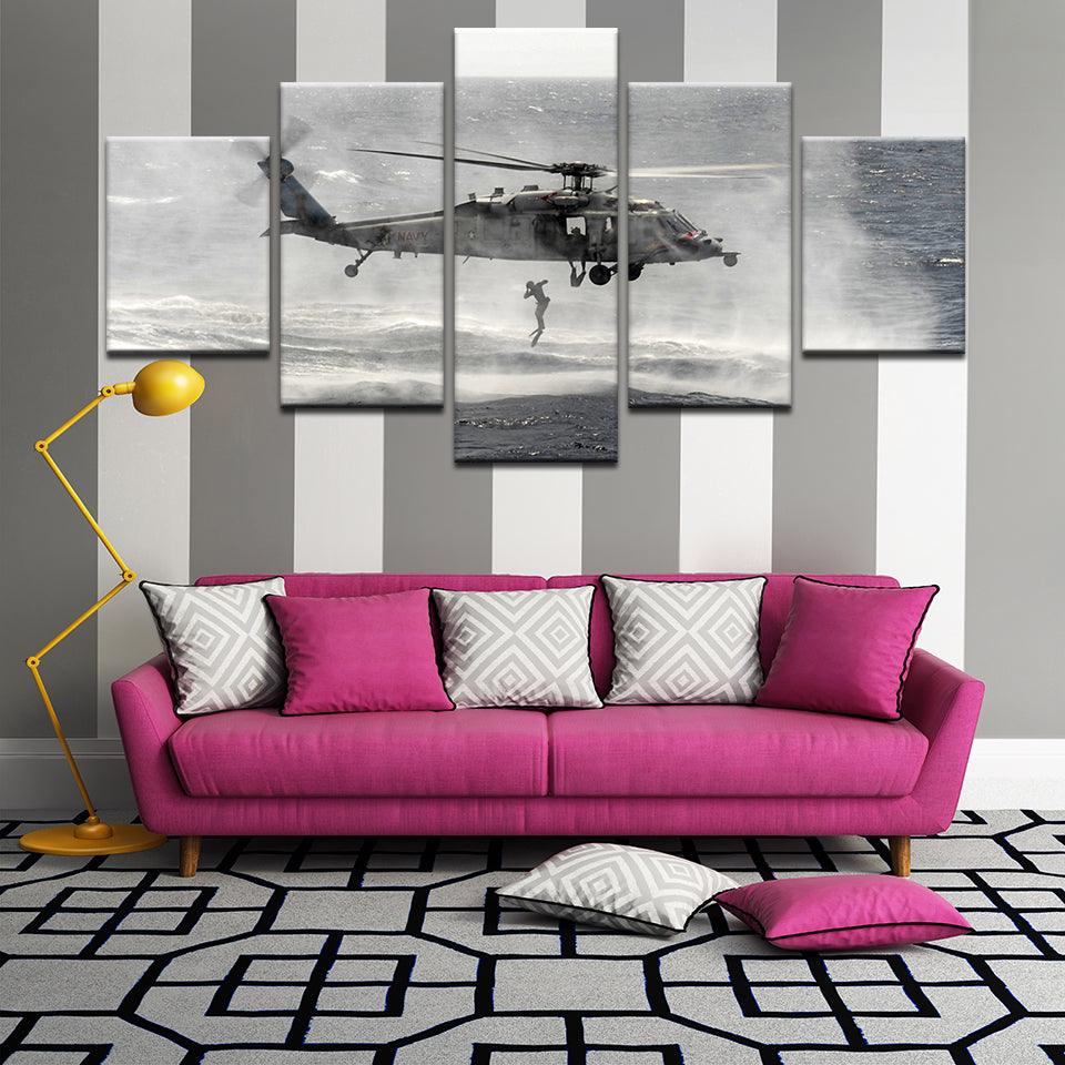 Sikorsky MH-60S Seahawk US Navy Rescue Swimmer 5 Panel Canvas Print Wall Art - GotItHere.com