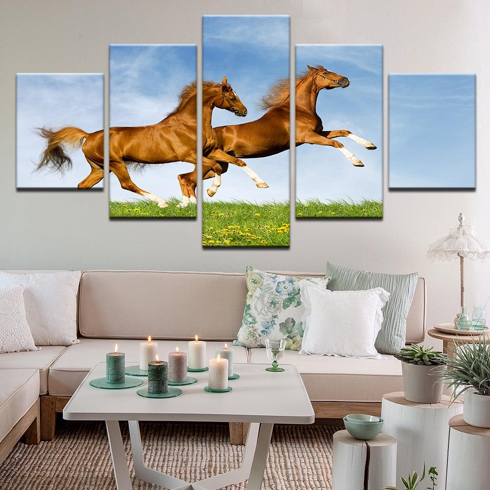 Horses Leaping 5 Panel Canvas Print Wall Art - GotItHere.com