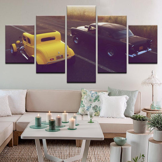 Vintage Classic Hot Rod Drag Race 5 Panel Canvas Print Wall Art - GotItHere.com