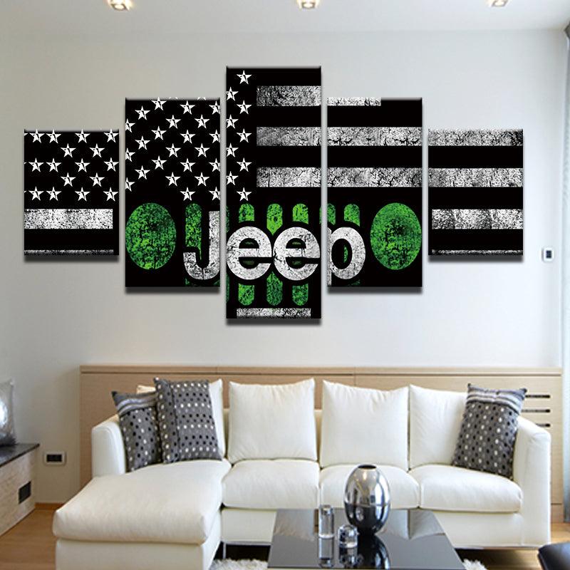 Jeep American Flag 5 Panel Canvas Print Wall Art - GotItHere.com