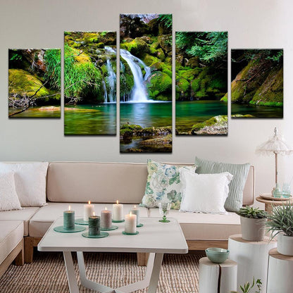 Jungle Waterfall Swimming Hole 5 Panel Canvas Print Wall Art - GotItHere.com