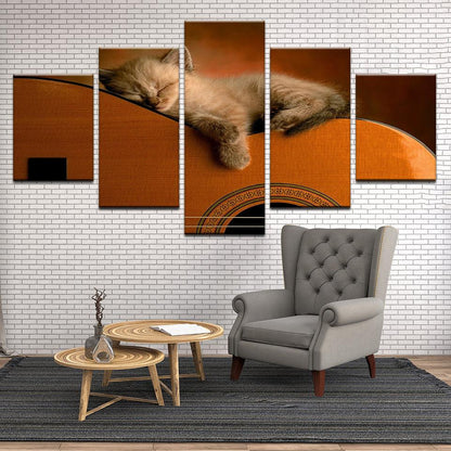 Kitten On Guitar 5 Panel Canvas Print Wall Art - GotItHere.com