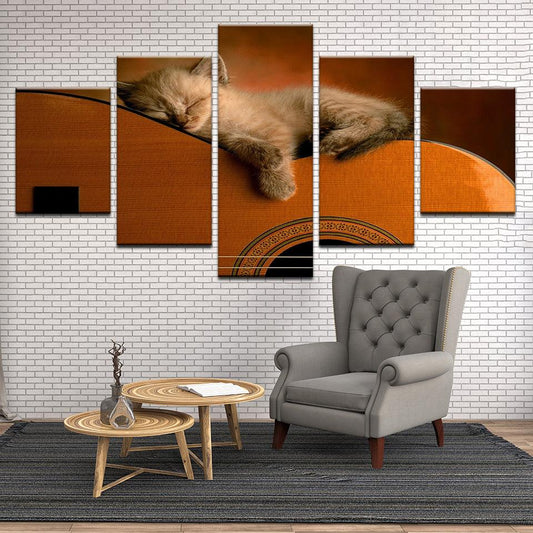 Kitten On Guitar 5 Panel Canvas Print Wall Art - GotItHere.com
