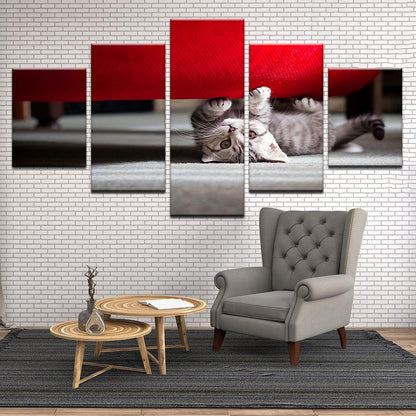 Kitten Under Couch 5 Panel Canvas Print Wall Art - GotItHere.com