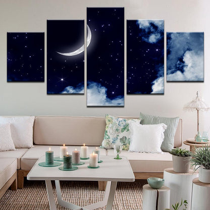 Waxing Crescent Moon 5 Panel Canvas Print Wall Art - GotItHere.com