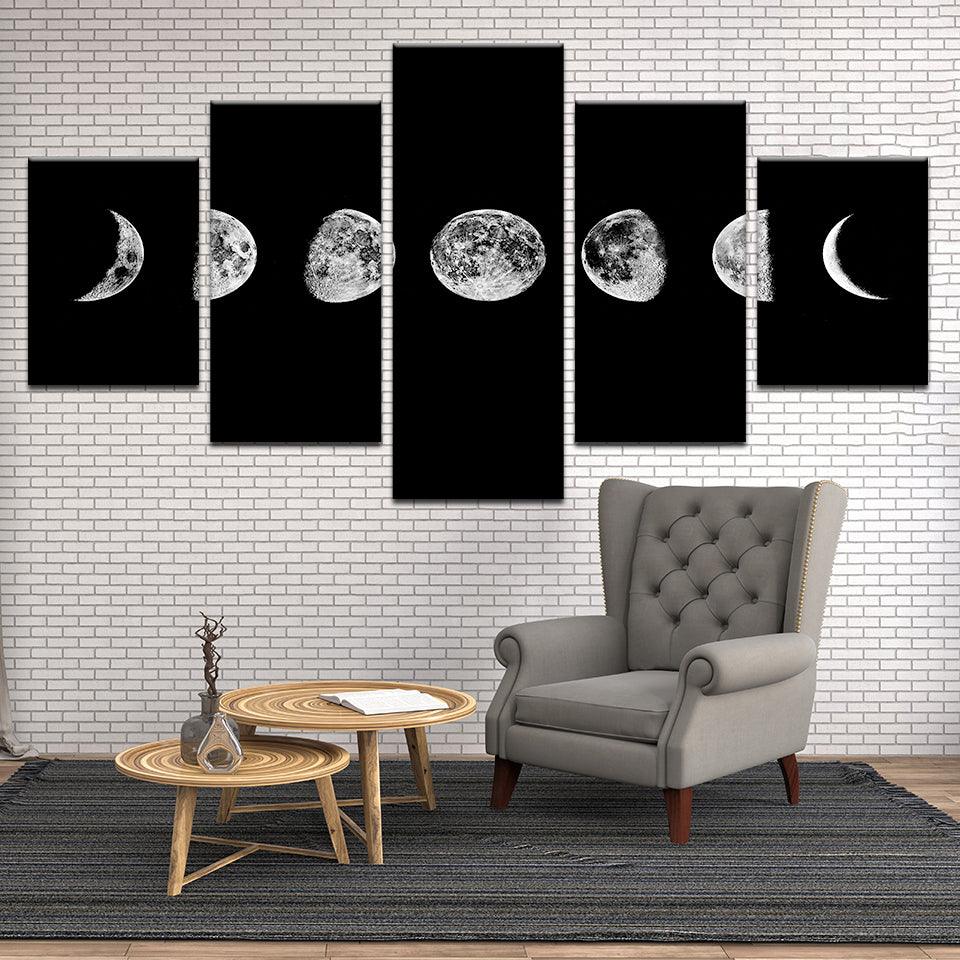 Phases Of The Moon 5 Panel Canvas Print Wall Art - GotItHere.com
