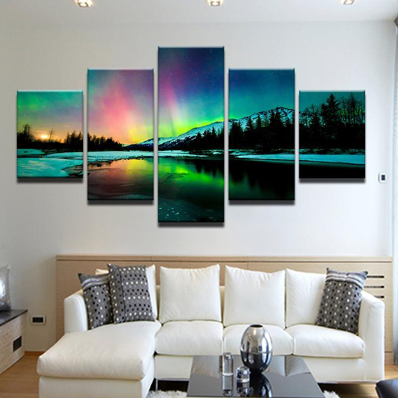 Rainbow Colored Aurora Borealis Northern Lights 5 Panel Canvas Print Wall Art - GotItHere.com