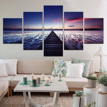 Pier At Sunrise 5 Panel Canvas Print Wall Art - GotItHere.com