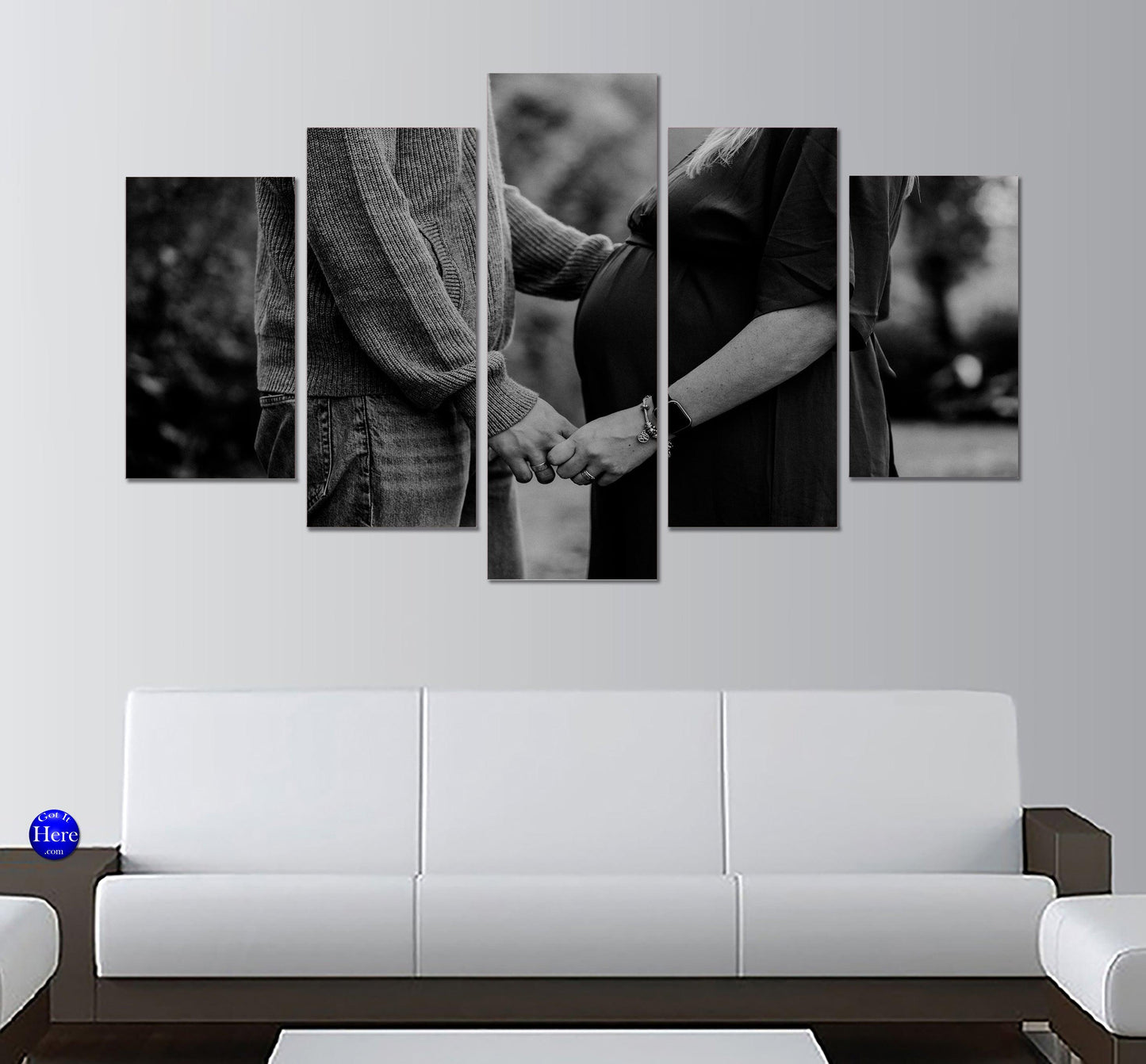 Pregnant Couple Black & White 5 Panel Canvas Print Wall Art - GotItHere.com