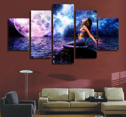 Mermaid Fantasy 5 Panel Canvas Print Wall Art - GotItHere.com