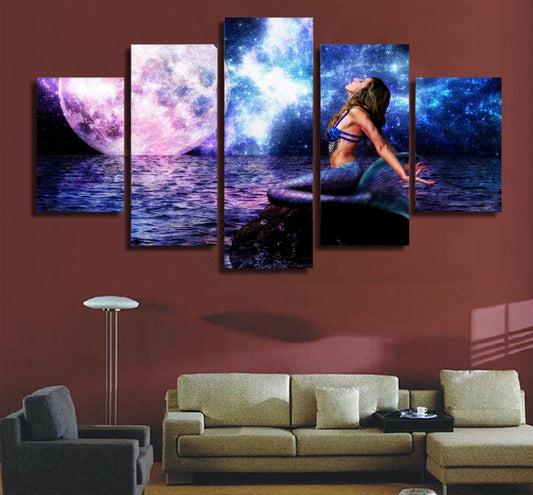 Mermaid Fantasy 5 Panel Canvas Print Wall Art - GotItHere.com