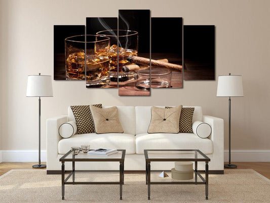 Whiskey And Cigars 5 Panel Canvas Print Wall Art - GotItHere.com