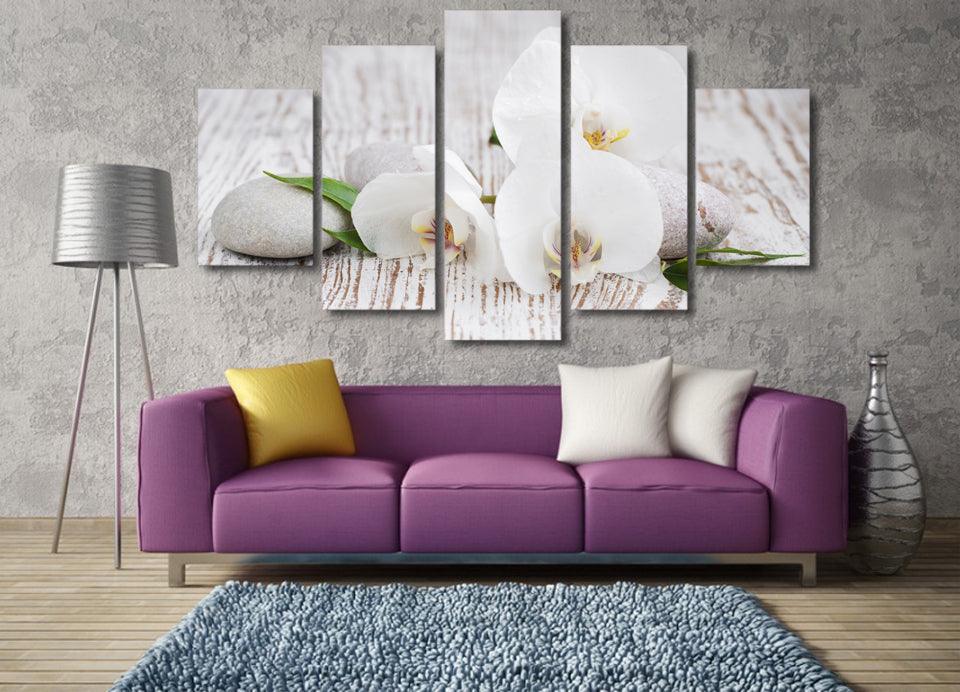 White Orchid 5 Panel Canvas Print Wall Art - GotItHere.com