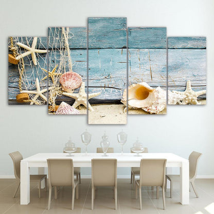 Seashells Beach Decor 5 Panel Canvas Print Wall Art - GotItHere.com