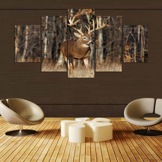 Deer In Autumn 5 Panel Canvas Print Wall Art - GotItHere.com