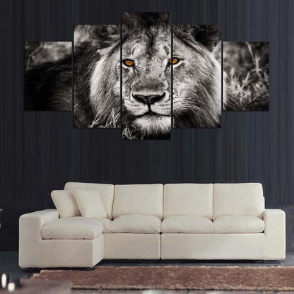 Black And White Lion 5 Panel Canvas Print Wall Art - GotItHere.com