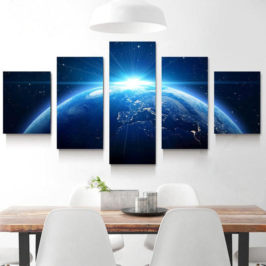 Sunrise Over Earth From Space 5 Panel Canvas Print Wall Art - GotItHere.com