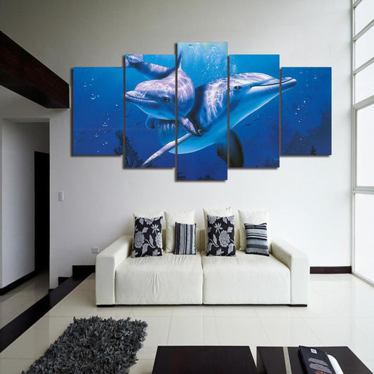Dolphins 5 Panel Canvas Print Wall Art - GotItHere.com