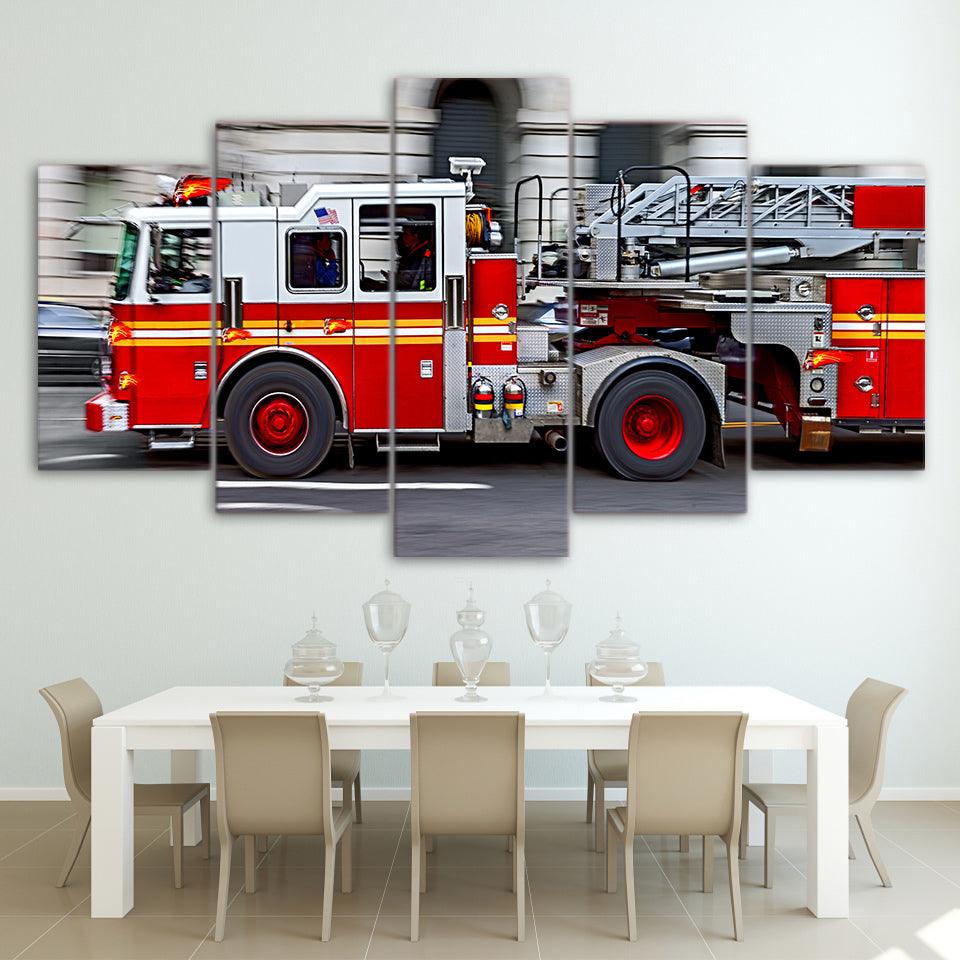 Speeding Fire Engine 5 Panel Canvas Print Wall Art - GotItHere.com