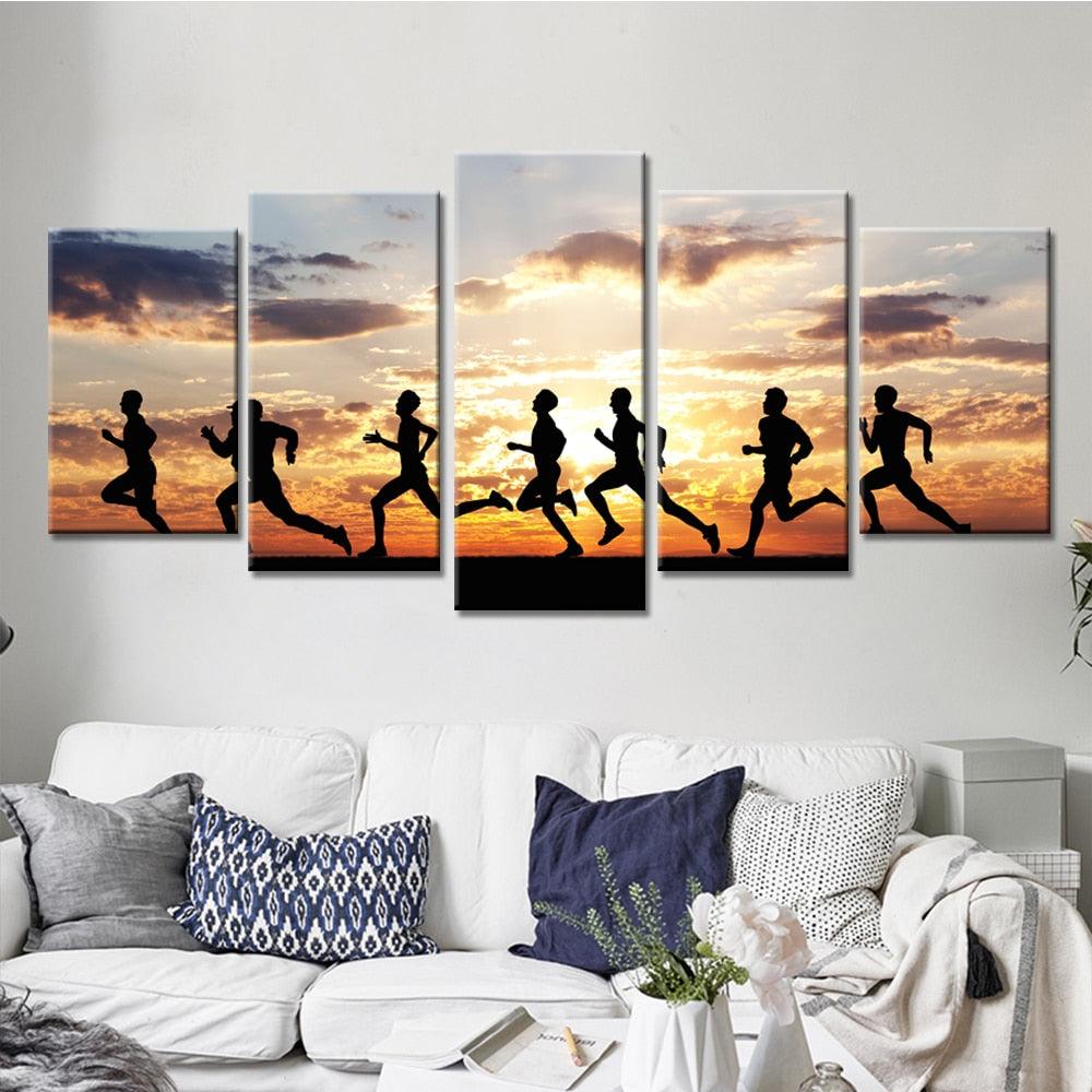 Running Jogging At Sunrise 5 Panel Canvas Print Wall Art - GotItHere.com