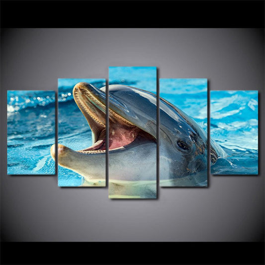 Happy Dolphin 5 Panel Canvas Print Wall Art - GotItHere.com