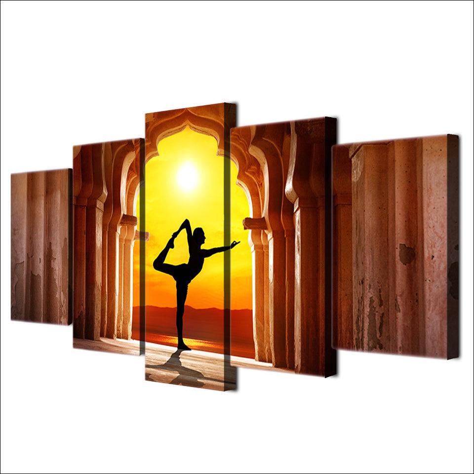 Yoga In The Temple 5 Panel Canvas Print Wall Art - GotItHere.com