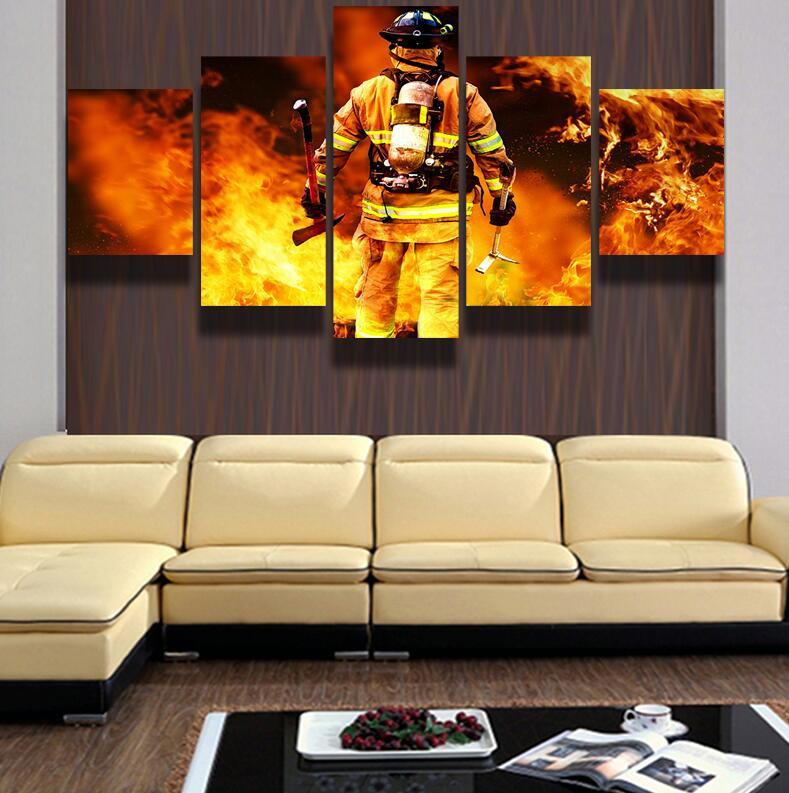 Some Heroes Carry Axes 5 Panel Canvas Print Wall Art Firefighter - GotItHere.com