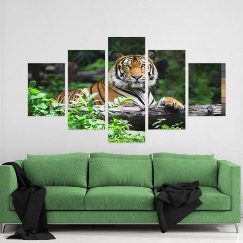 Tiger In The Forest 5 Panel Canvas Print Wall Art - GotItHere.com