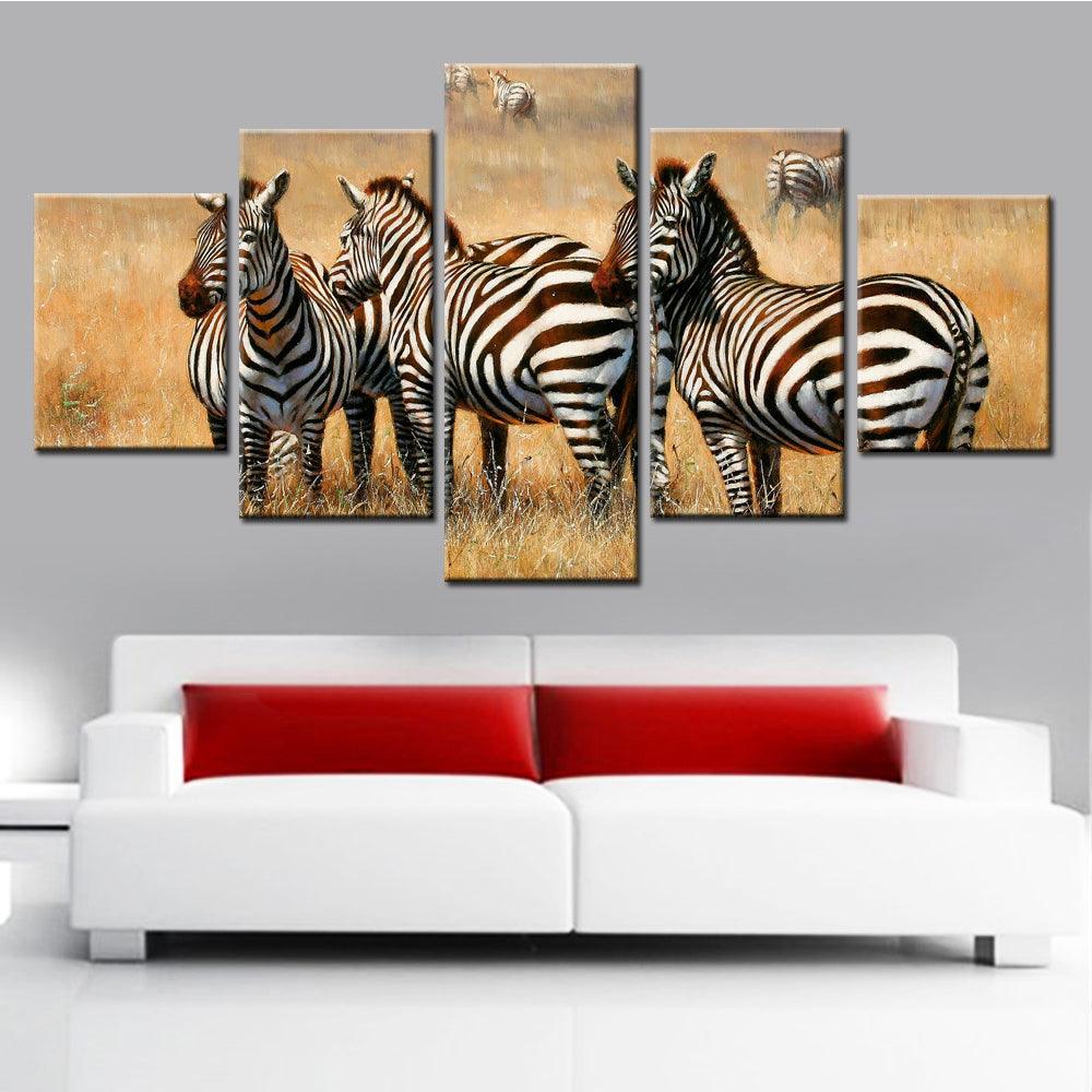 Wild Zebra 5 Panel Canvas Print Wall Art - GotItHere.com