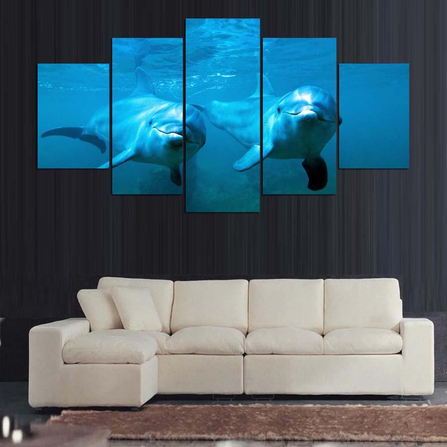 Dolphin 5 Panel Canvas Print Wall Art - GotItHere.com