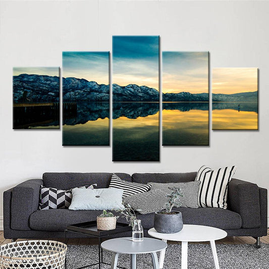 Mirror Lake Mountain Reflection 5 Panel Canvas Print Wall Art - GotItHere.com